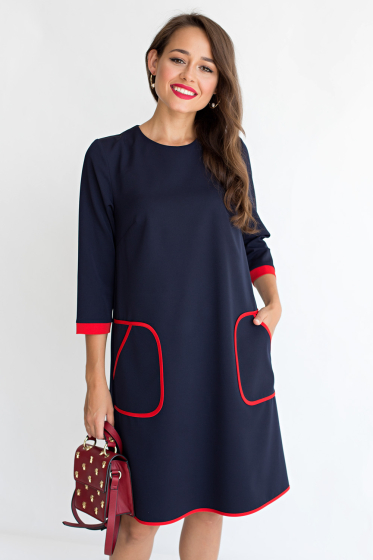 Платье "Девушка - мечта" (синее с красным) П1621-1